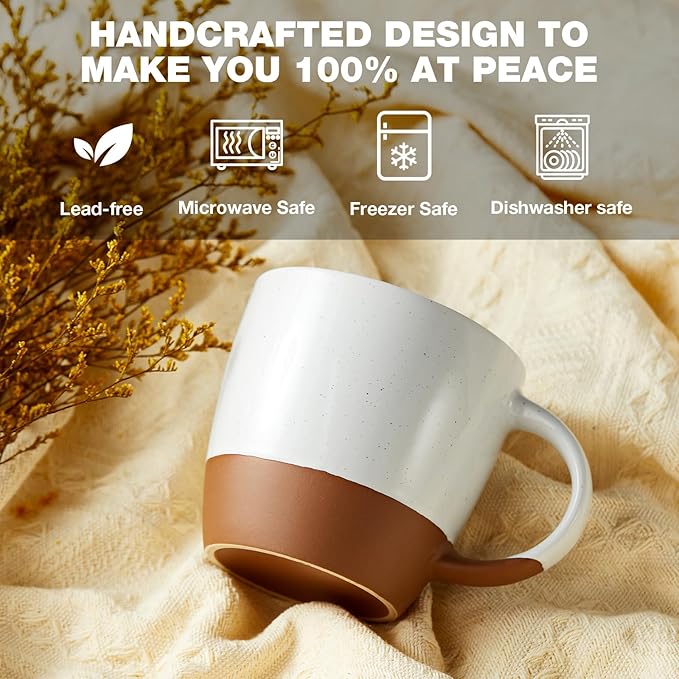 White Ceramic Coffee Mugs Set of 6 (Large),18 oz Coffee Cups with Handle, Latte Mug, Big Mug for Women, Men, Great for Tea Hot Chocolate, Microwave Safe, Modern, Unique Style for Any Kitchen