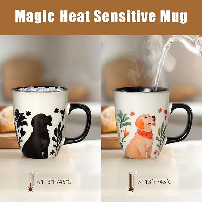 Dog Mug - Heat Changing Coffee Mugs, Ceramic Cup for Tea Hot Cocoa Latte, Funny Gifts for Dog Lovers Women Man