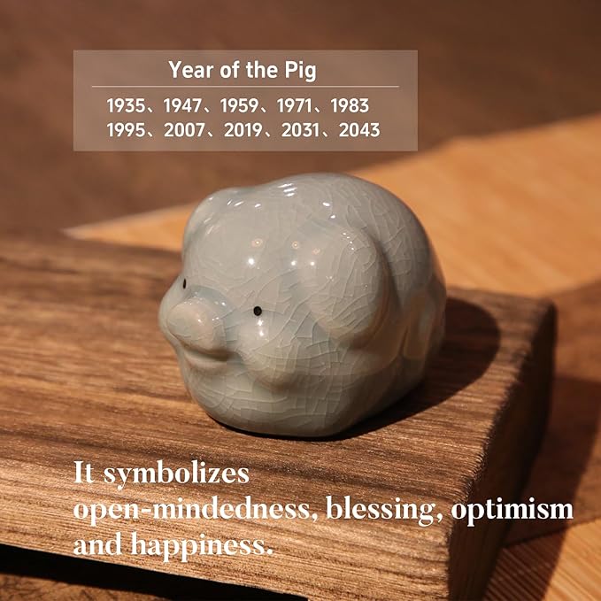 12 Chinese Zodiac Tea Pet, Unique Crackle Ru Porcelain, Traditional Chinese Cultural Tea Accessory, Asian Home & Office Decor, Gift for Tea Lovers & Anniversaries (Pig 1pc)