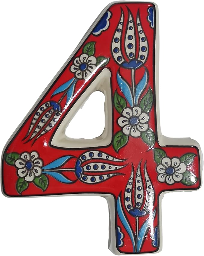 Large Ceramic Housewarming Sign Ceramic Address Plaque House Numbers Sign Door Personalized Coloured Decorative Hand Decoratede Housewarming Gifts Tulip Design 12 * 9 cm (Red, 4)