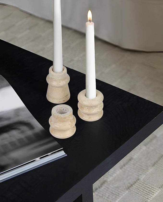 Vixdonos Natural Stone Candle Holder Set of 3 Taper Candle Candlestick Mantle Candle Stand for Home Decor,Wedding,Party and Table Centerpieces(White)