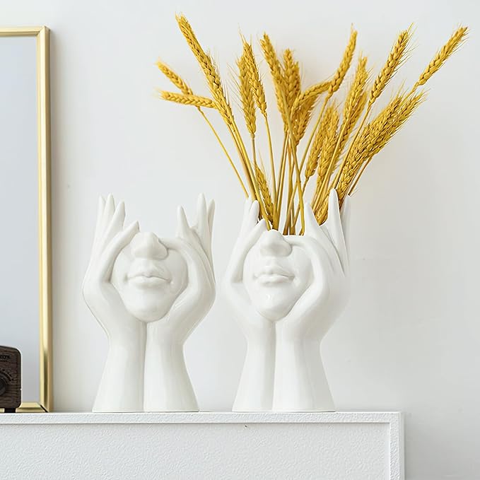 Modern Face Vase – Multipurpose Storage Holder for Makeup Brushes, Pens, Flowers – Abstract Human Art Decor for Office, Desk, Bedroom, and Living Room