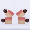 Ceramic Mini Espresso Cups Demitasse Cups with Round Wooden Handle Vertical Stripes Tea Cups (Beige&Pink, 4pcs)