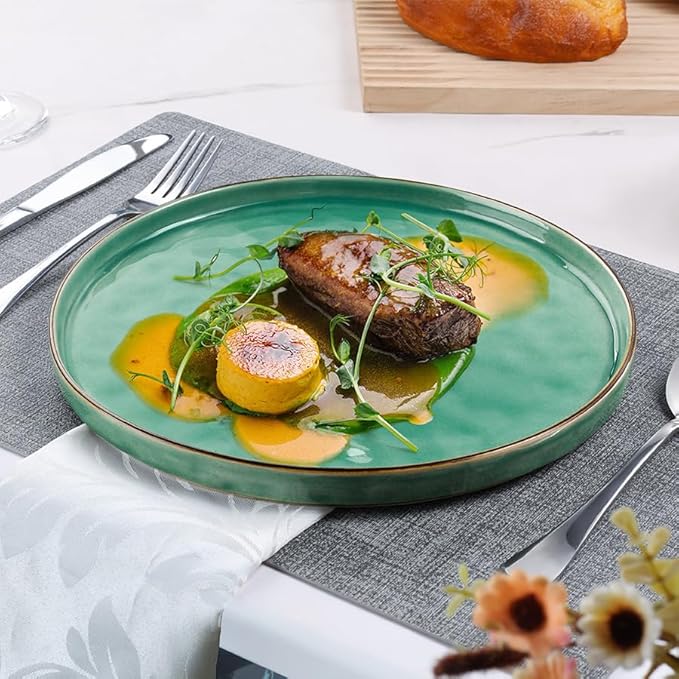 LIANYU 7.9 Inch Dessert Plates of 4, Kitchen Ceramic Dinner Plates Set, Dinnerware Serving Dishes Set, Dinnerware Salad Appetizer Plates for Microwave Dishwasher Oven, Chip Resistant, Emerald Green