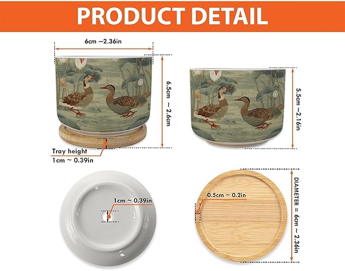and Duck Garden Small Ceramics Planters Set of 1 Green Water Lily Chinoiserie Flower Ceramics Plant Pot with Drainage Holes and Bamboo Tray Chinoiserie Chic Planter for Succulents