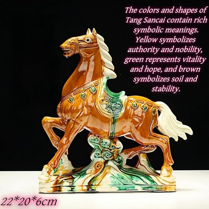 Chinese Style Decoration Ceramic Horse Sculpture Home Office Living Room Ornaments High-End Feng Shui Decorations Asian Art Yellow Trumpet