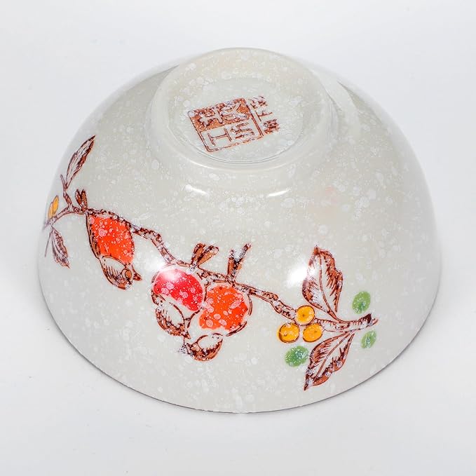 Retro Ceramic Bowls Set for 6, 4.5 Inch Japanese Chinese Bowl Small Hand-Painted Floral Plum Ceramic Bowls for Soup Rice Cereal Dessert Snack Fruit Salad Noodles, Dishwasher Microwave Safe