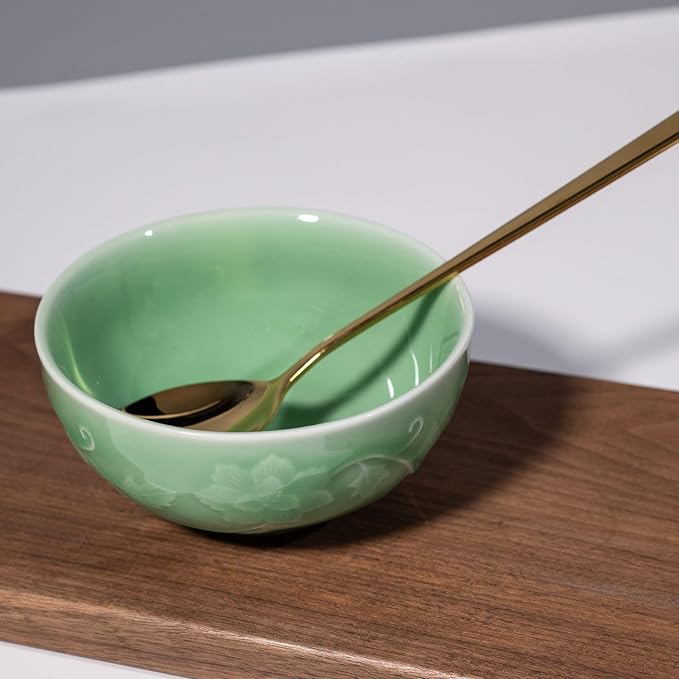 5-Inch Celadon Rice Bowl, Set of 2 - Round Ceramic Bowls for Soup, Stews, Holiday Meals - Classic Holiday Tableware - Durable, Dishwasher, Microwave, Freezer Safe