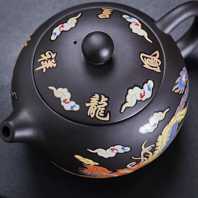 Zisha Tea Set, Chinese Tea Set with Gift Package, Suitable for Father's Day, Mather's Day, Birthday, Christmas Gifts (Round Dragon)