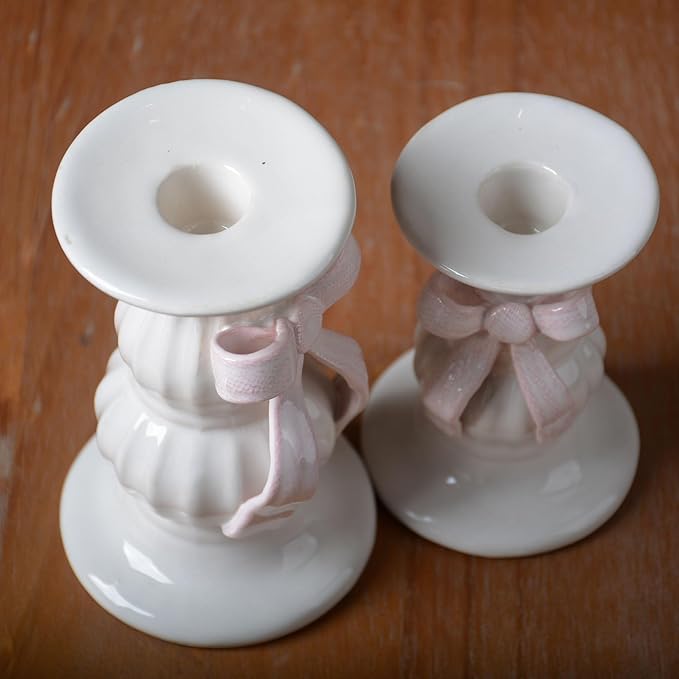 SEINHIJO 2pcs Ceramic Taper Candle Holder - Decorative Tall Candle Stand Candlestick Holder for Wedding Dining Table Party Decoration 5.9inch