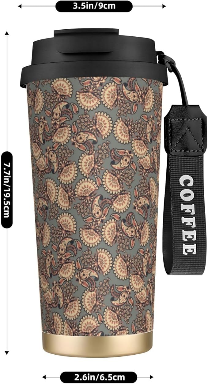 Asian Style Floral for Travel Coffee Mug 100% Leakproof 316 Stainless Steel Vacuum Insulated Tumbler with Lid and Straw for Water, Iced Tea or Coffee, Smoothie and More