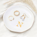 ProCase Ceramic Jewelry Tray, Initial Ring Dish Trinket Plate Engagement Gift, Small Personalized Monogram Ring Bowl for Wedding, White Decorative Jewelry Holder for Women Vanity -Letter N