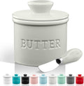Zulay Kitchen Bell Shaped Butter Crock with Lid for Countertop with Water Line & Spreader Knife, Ceramic French Butter Dish Keeper For Fresh, Soft & Spreadable Butter - Light Gray