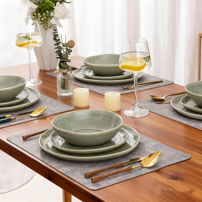 AmorArc Ceramic Dinnerware Sets,Handmade Reactive Glaze Stoneware Plates and Bowls Sets,Highly Scratch Resistant | Dishwasher & Microwave Safe Dishes Set,Service for 6 (18pc)