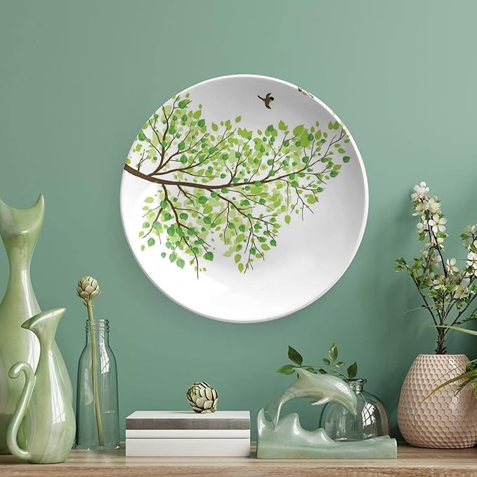 XISUNYA 8 Inch Decorative Plate, Hummingbird Ceramic Plate, Branch with Hummingbirds in Seasonal Spring Print Ceramic Wall Hanging for Home Office Party Dinner Table Decor