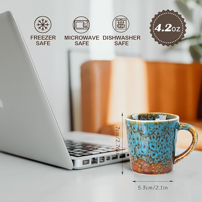 4.2 oz Espresso Cups Set of 2, Ceramic Coffee Mugs Demitasse Cups, Small Espresso Mugs for Shot of Coffee, Tea Cups with Handles, Gift for coffee Lovers