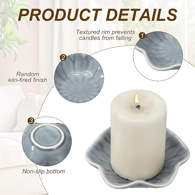 uxcell Candle Holder Plates, 4 Inch Ceramic Candle Tray Tealight Incense Holder Dish Candlestick for Tea Light Aromatherapy Wedding Rustic Vintage Home Decor, Lotus Leaf Clear Gray Blue