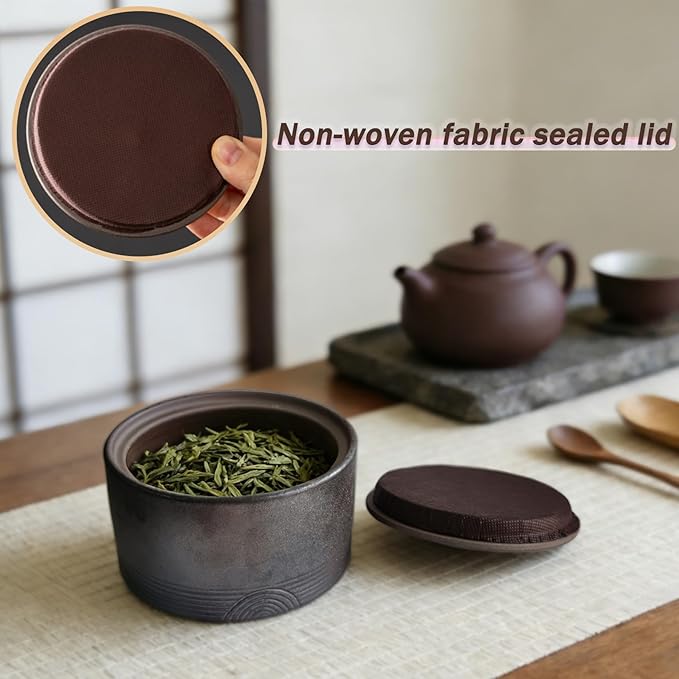 Dark Stoneware Ceramic Jar with Lid, 20.29 Oz Ceramic Tea Canister, Kitchen Countertop Decorative Sealed Storage Jar for Candy Nut Coffee Bean (Stone Black)