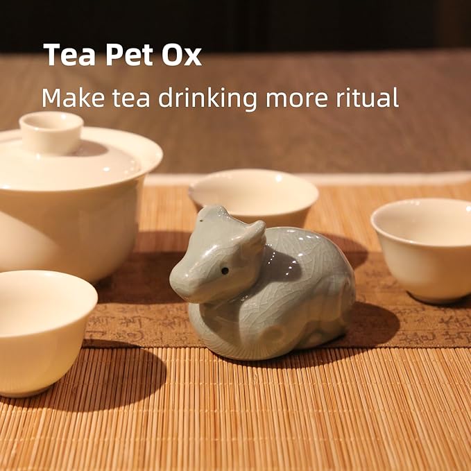 12 Chinese Zodiac Tea Pet, Unique Crackle Ru Porcelain, Traditional Chinese Cultural Tea Accessory, Asian Home & Office Decor, Gift for Tea Lovers & Anniversaries (Ox 1pc)