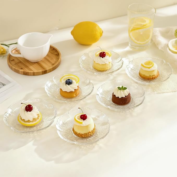 kanpura 6pcs Clear Glass Plates Restaurant 4.5 Inch Dessert Plates Tea Plates Bulk Small Crystal Plate Set for Appetizer, Fruits, Cake, Salad