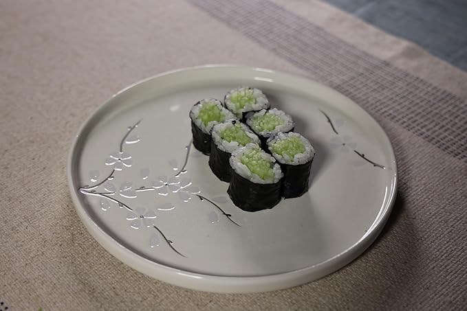 Ceramic Appetizer & Dessert Plates, 8-Inch Round Serving Plates (4-Pack, White Flowers)