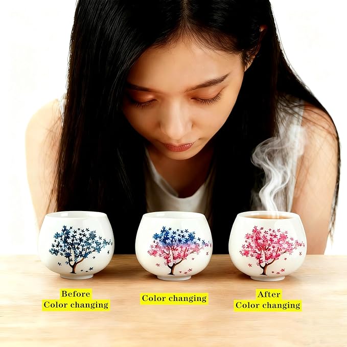 Heat Changing Sensitive Cherry Blossoms Tea Cup, Japanese Style Color Changing Ceramic Coffee Mug, Unique Magic Coffee Tea Cup for Gift Valentines (5 oz)