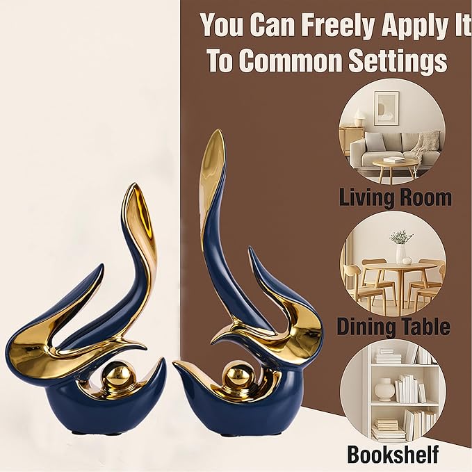 WUBIANJIE Mid Century Modern Abstract Art Home Decor Accent,Porcelain Statues for Living Room Coffee Table Centerpieces for Dining Room,Ceramic Sculptures and Gold Knick Knacks