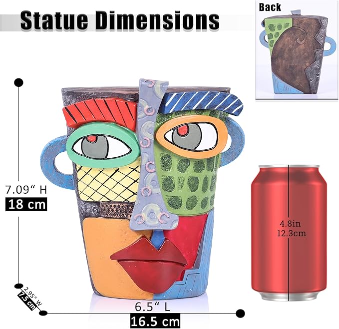 Unique Face Abstract Art Sculpture, Home Colorful Decor Statue for Modern Eclectic, TV Stand Accent, Coffee Table, Shelf, Entrance Table, Office Decor, Funky Quirky Art Decor Gift (Colorful)