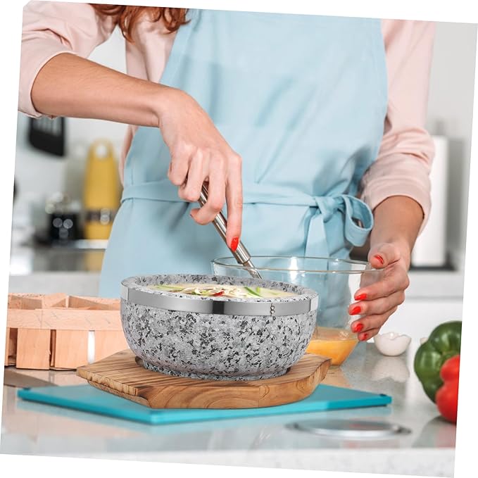 STOBAZA Korean Stone Pot Bowl Bibimbap Bowl Soup Stone for Hot Pot Carbonized Wood Trivet