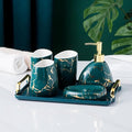 Green Bathroom Accessories Set,Gold Marble Look Bathroom Decor,Modern 6 Piece Bathroom Accessory Set,Complete with Soap Dispenser,Toothbrush Holder,Tumbler,Tray Countertop