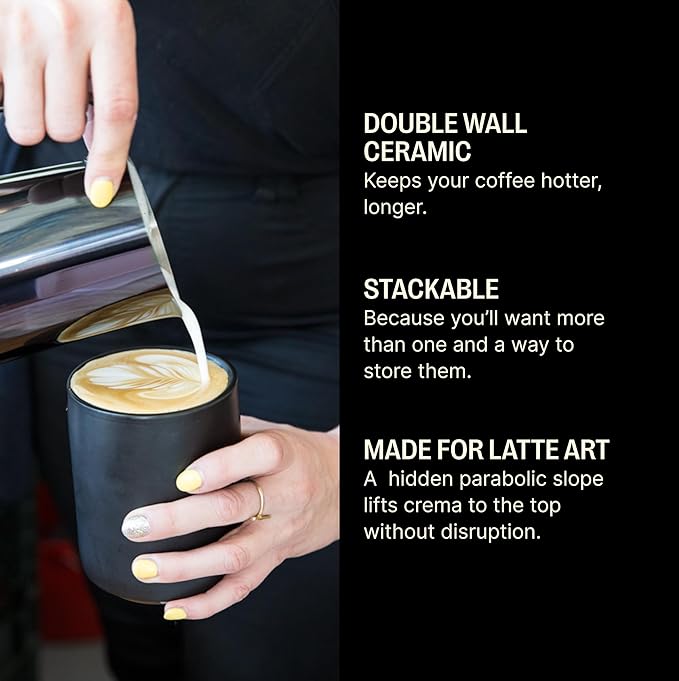 Fellow Monty Milk Art Espresso Cups - Small Double Wall Ceramic Demitasse, Matte White with Copper Base, 3 oz Cup (Set of 2)
