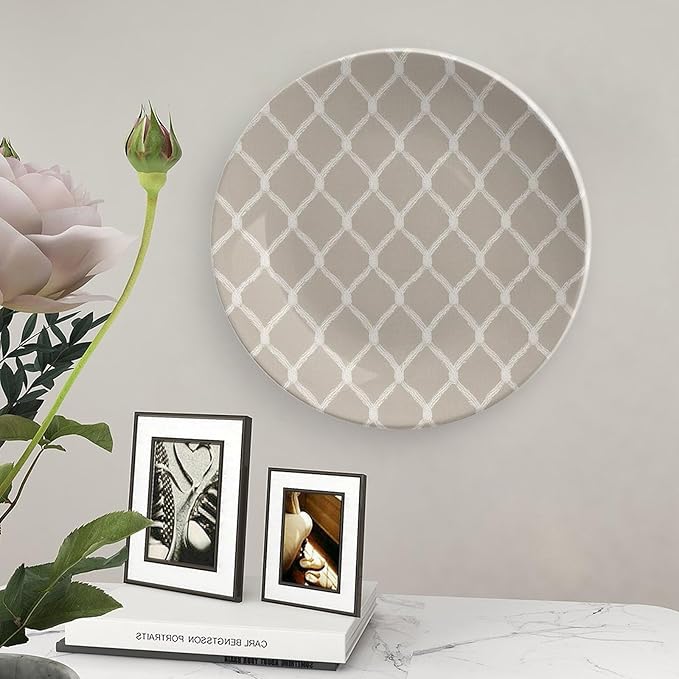 Geometric Asian Check Plates Ceramic Decor for Farmhouse Housewarming Gifts Wedding Customize Birthday Idea Gifts Wall Hanging Decoration with 1 Display Stand, Multi Sizes by Choosing
