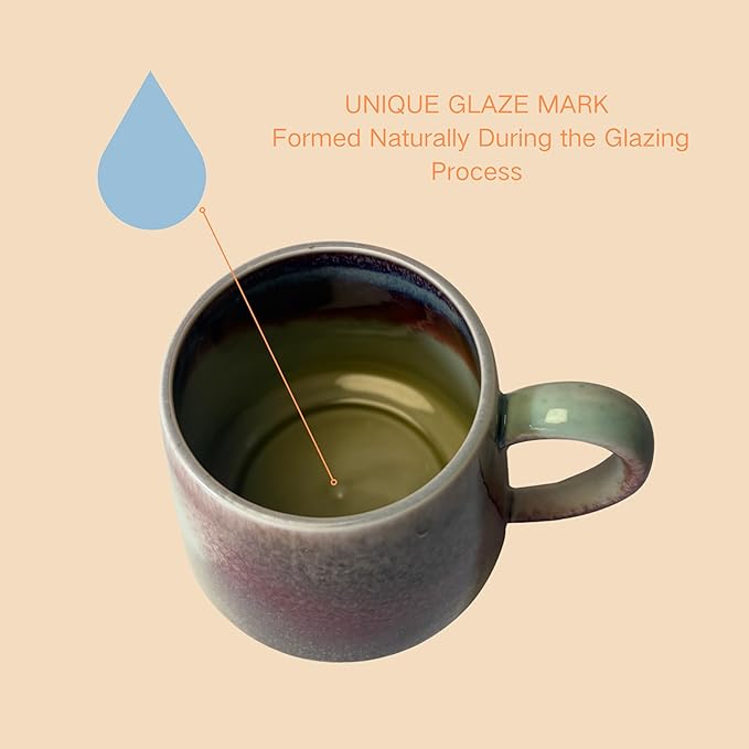 Handcrafted Ceramic Coffee Mug, 16 oz Unique Reactive Glaze Stoneware Mug, One-of-a-Kind Artisan Pottery Tea Cup, Tapered Anti-Slosh Design for Heat Retention, Gift Ready Packaging for Home Office