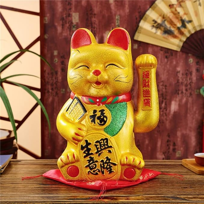 Luck Cat-Waving Arm Cat 9 Inches Gold Business is Booming Lucky Cat Chinese Feng Shui Deoration Cat Ceramic Maneki Neko Lucky Fengshui Cat Japanese Lucky Cat
