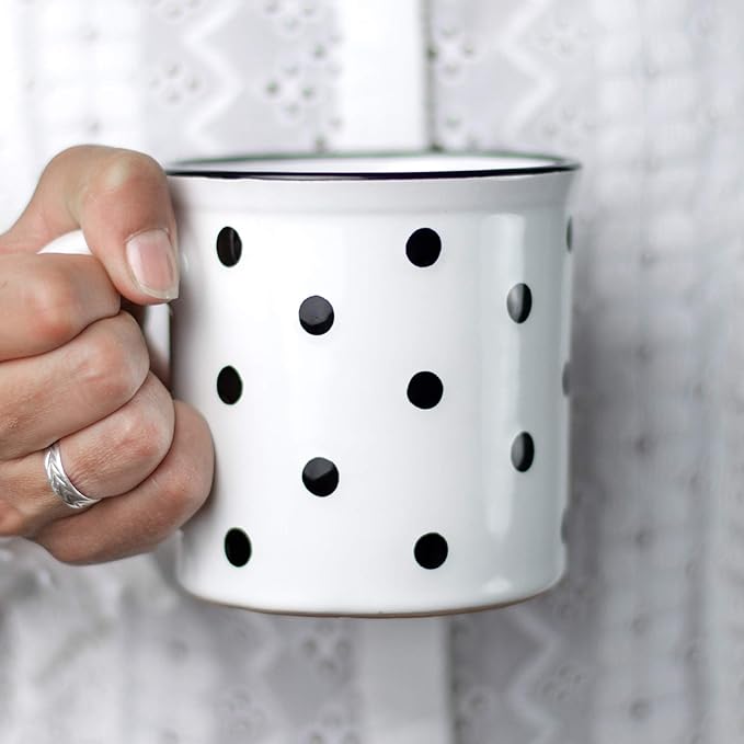 City to Cottage Handmade White And Black Polka Dot Ceramic Extra Large 17.5oz/500ml | Hot Chocolate, Coffee, Tea Mug, Cup with Handle Unique Designer Pottery for Tea Lovers