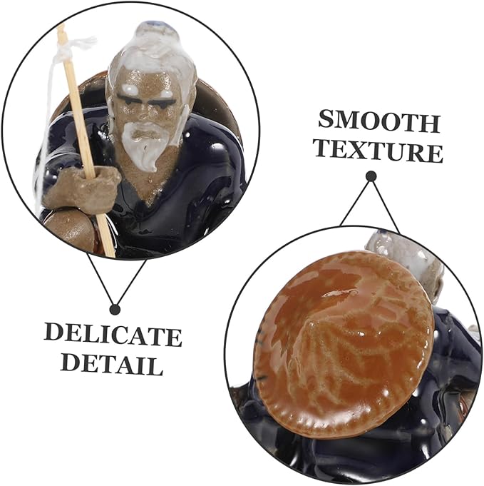 Aquarium Ceramic Figures Fish Tank Decorations Little Fisherman Ceramic Fish Figurines Sitting Fishing Figurines Sandstone Fishing Statue Garden Fish Sculptures Ceramics
