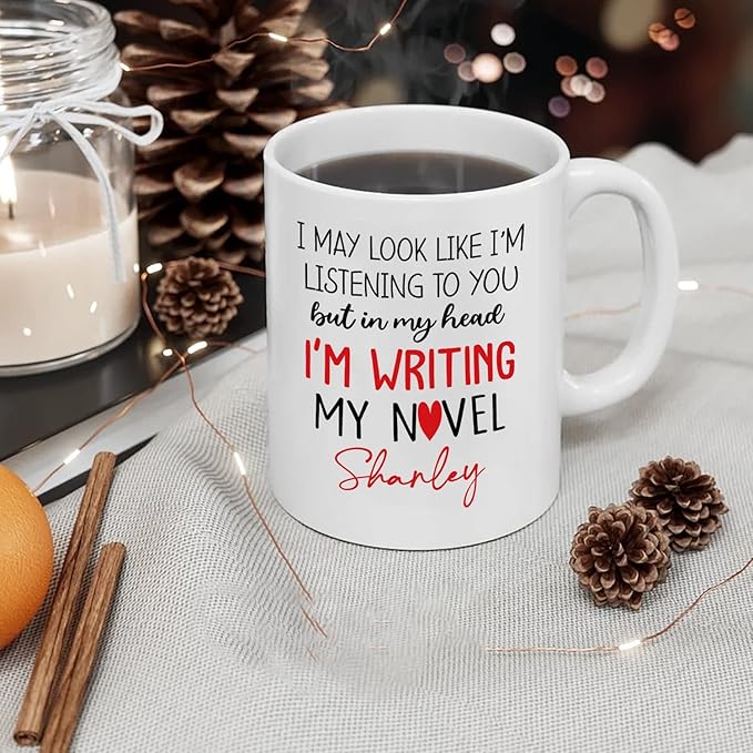 Personalized Writer Author White Coffee Mug Custom Name for Men/Women, In My Head I'm Writing My Novel Author Travel Coffee Cup Gift for Writer/Novelist, Inspirational Author Ceramic Mug 11 15 Oz