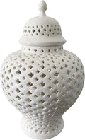 Noori Home - 100% Modern Glam Artisan Ceramic ELLA Medium White Ginger Jar Urns with Lid 9.5x9.5x14.5