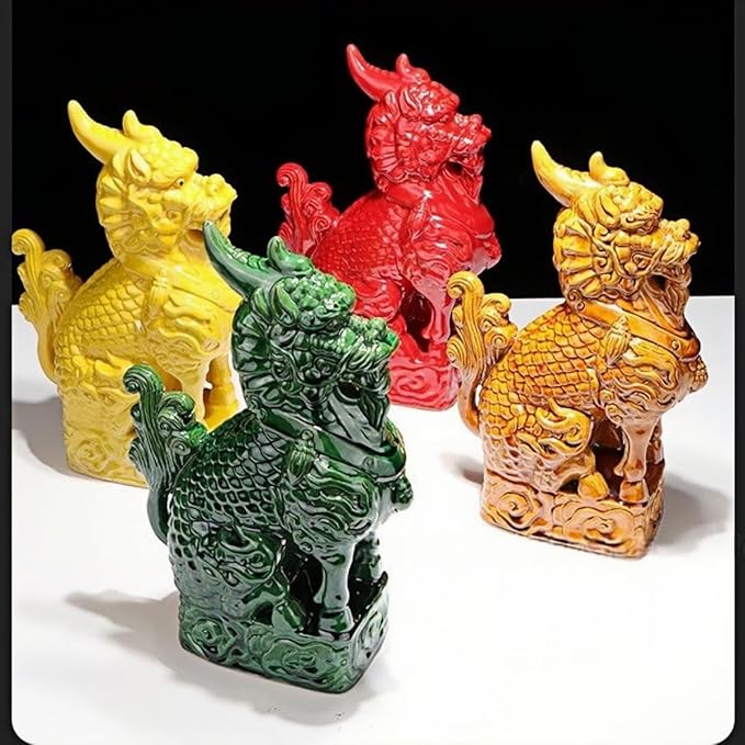 Chinese Style Sculpture Auspicious Kirin Sculpture Living Room Study Desk Desktop Decoration Feng Shui Ornaments Asian Art Collection - Red