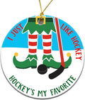 Ice Hockey Christmas Ornament -Round Ceramic 3", Holiday Tree Decoration Keepsake, Hockey Player for Boys Girls
