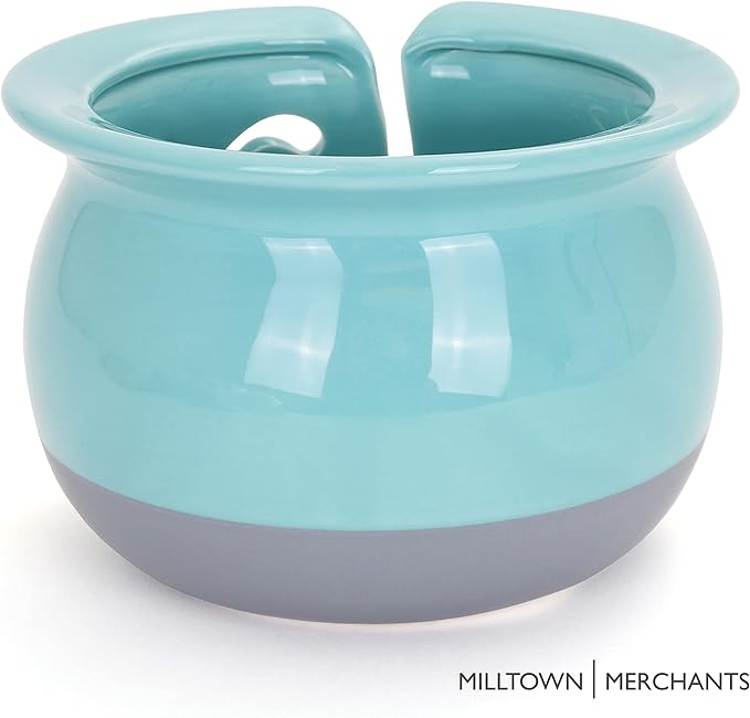 Milltown Merchants Yarn Bowl - Yarn Holder - Knitting Accessories - Artisan Knitting Bowl - Ceramic Yarn Ball Holder - Great for Knitting, Crochet, and Yarn Storage (Aqua)
