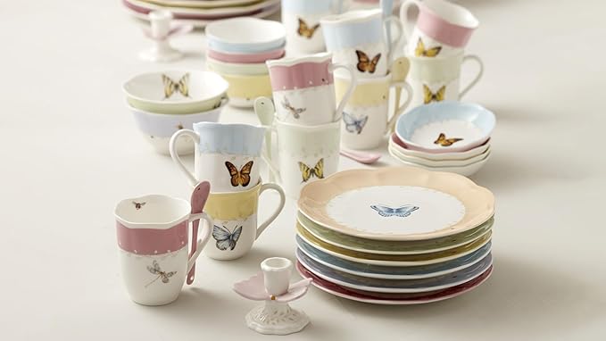 Lenox Dinnerware Set, Butterfly Meadow 4-Piece Dessert Plate Set, Service For 4, Microwave And Dishwasher Safe, Porcelain Plates, Salads And Pasta, Dish sets, Home & Kitchen (Assorted, 4 Pieces)