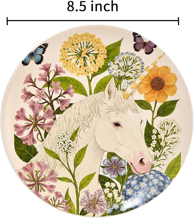 4 Piece Ceramic Plates Set, 8.5Inch Dessert & Salad,Appetizer Plates，Illustrated style Prints, Suitable for Serving Pasta, Pizza. Dishwasher, MicrowaveSafe.gift for birthdays and holidays(8.5inch)