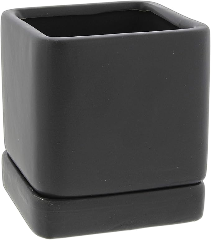 Lucky Winner Solid Cube Ceramic Planter Pot with Drain Hole- Unique Minimal Square Plant Pot for Indoor Outdoor Home Garden Decor (Black, 4")