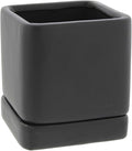 Lucky Winner Solid Cube Ceramic Planter Pot with Drain Hole- Unique Minimal Square Plant Pot for Indoor Outdoor Home Garden Decor (Black, 4")