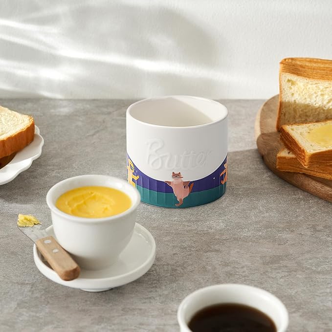 Toptier Butter Crock for Counter With Water Line, On Demand Spreadable Butter, Ceramic Butter Keeper to Leave On Counter, French Butter Dish with Lid (Animal Paradise)
