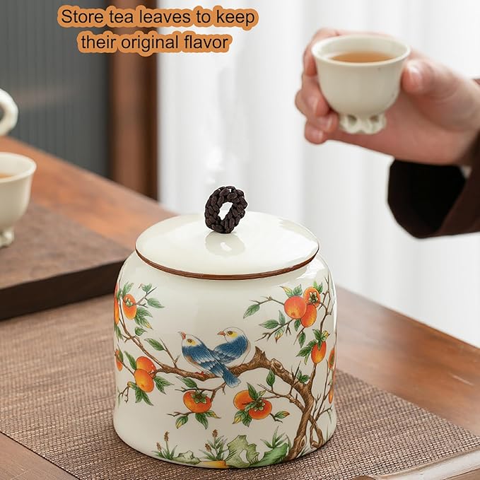 Dxcaicc Traditional Chinese Art Jar - 800Ml Hand-Painted Ceramic Canister with Airtight Lid | Tea Storage Container, Asian Style Farmhouse Decor | Gift for Tea Lovers,C