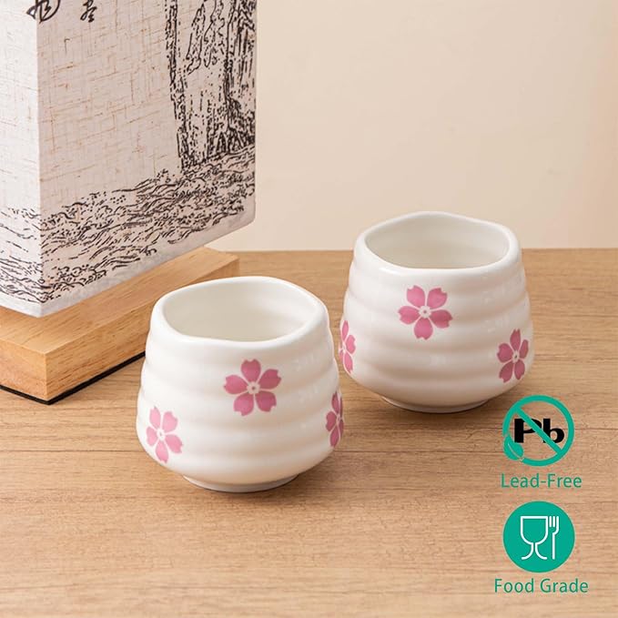 4pcs Japanese Tea Cup Set – 160ml 5.4OZ Ceramic Matcha Cup, Small Handless Espresso Cups, Cute Coffee Mugs for Valentine (Sakura)