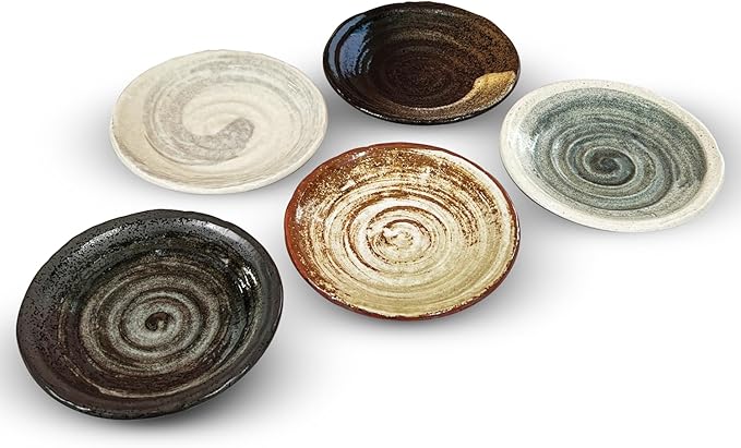 5.9 inches Serving Plates Set of 5, Rough Cut Shape Pottery, Dishwasher and microwave safe,Japanese Traditional Style and Color, Dessert plates, Appetizer Plates, Salad Plates (Appetizer Plate)