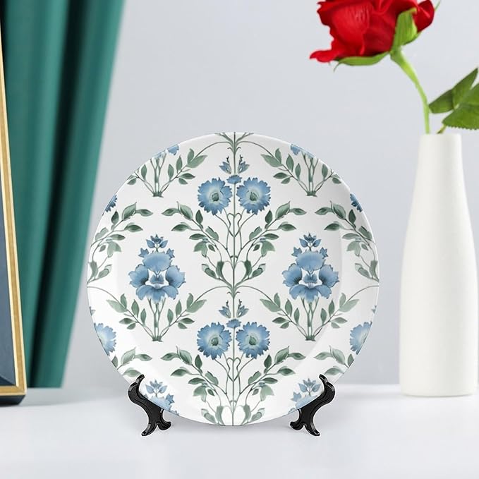 Vintage Plates Mughal Flower Mughal Flower in Monsoon Customize Decor for Table Household Office Home Porcelain Dessert Plate Set with Display Stand And Hook Up, Multi Sizes, Gifts for Men Women
